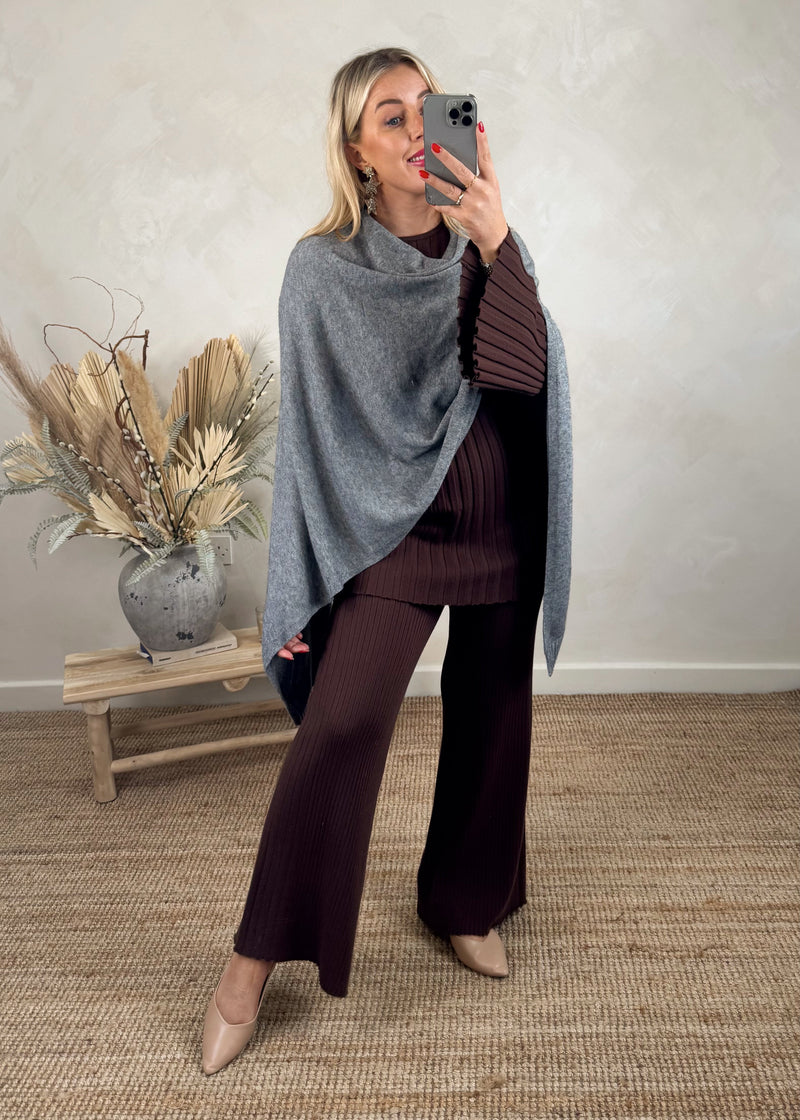 Jem poncho cape knit - grey-The Style Attic