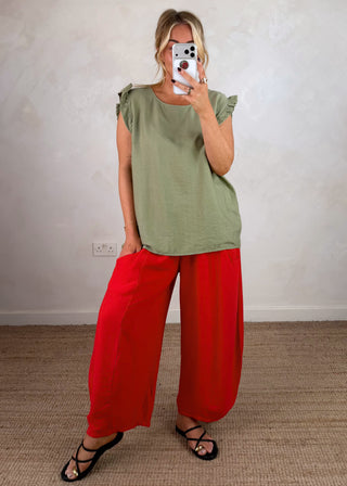 Jenna button back blouse - Khaki-The Style Attic