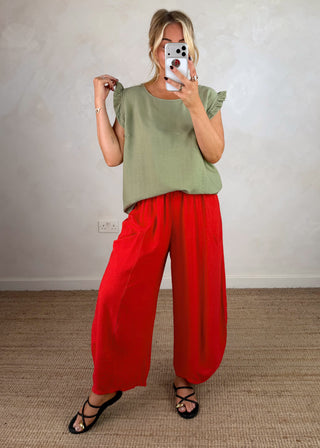 Jenna button back blouse - Khaki-The Style Attic