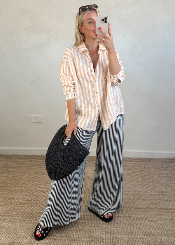 Jenna striped cheesecloth shirt - peach/white-The Style Attic