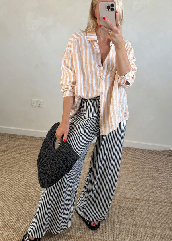 Jenna striped cheesecloth shirt - peach/white-The Style Attic
