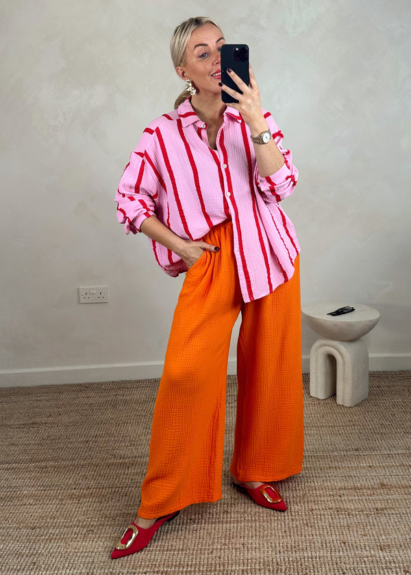 Jenna striped cheesecloth shirt - pink-The Style Attic