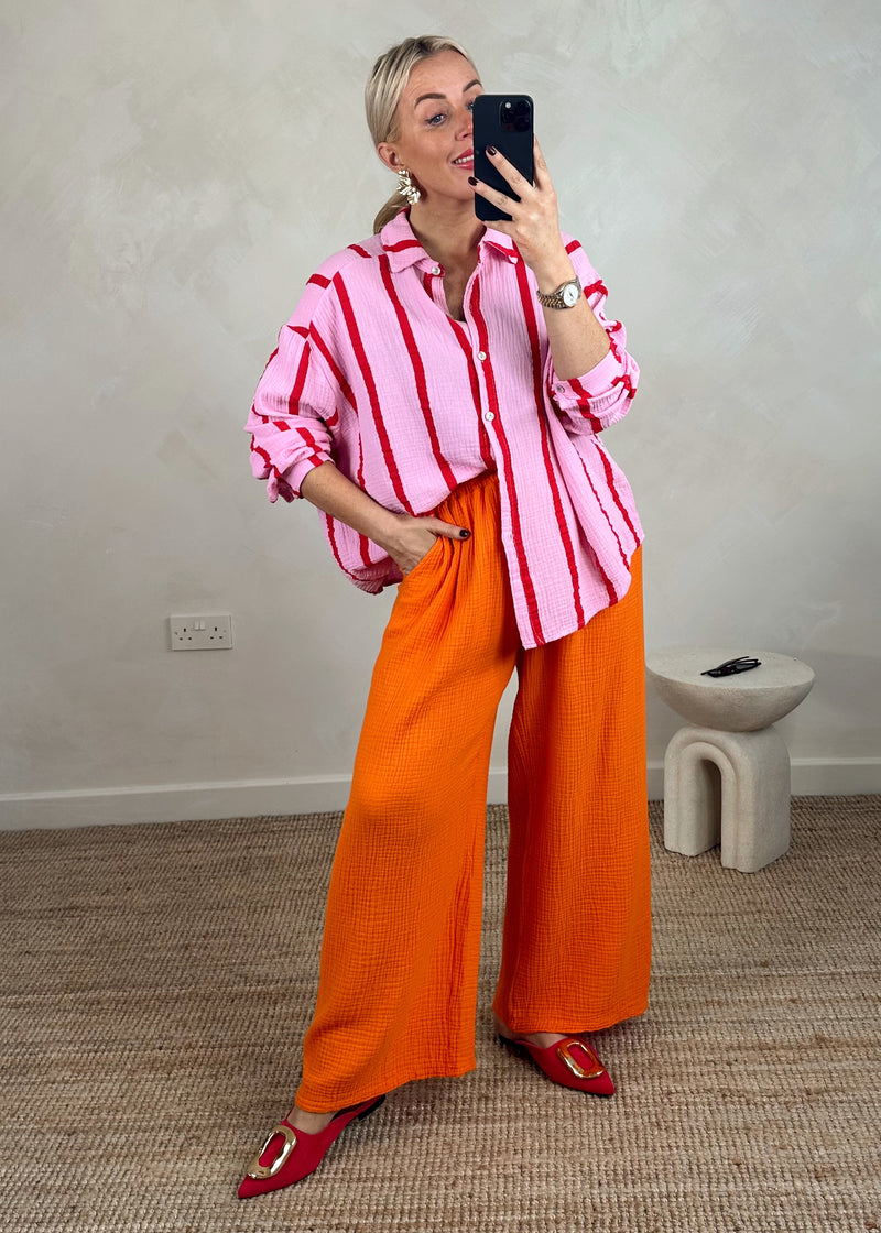 Jenna striped cheesecloth shirt - pink-The Style Attic