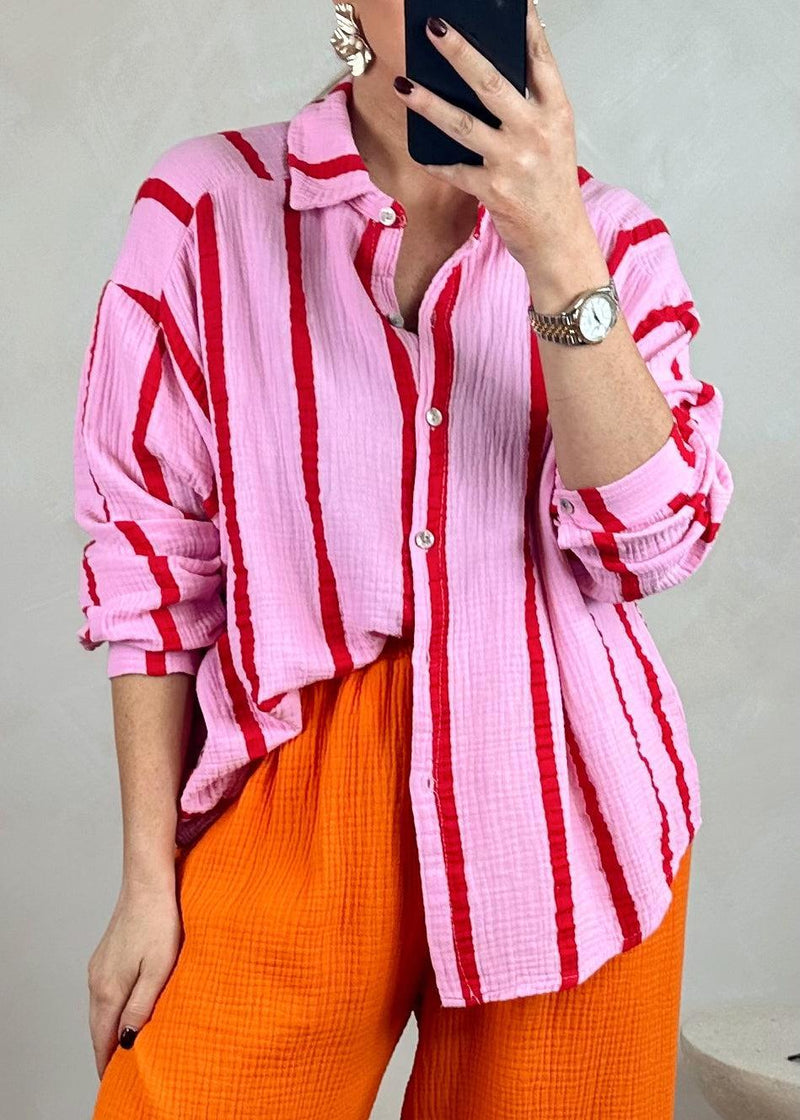 Jenna striped cheesecloth shirt - pink-The Style Attic