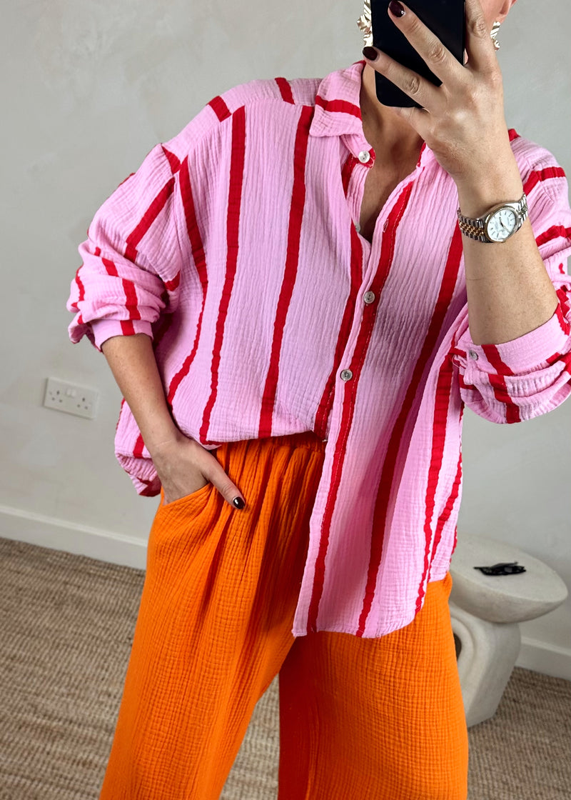 Jenna striped cheesecloth shirt - pink-The Style Attic