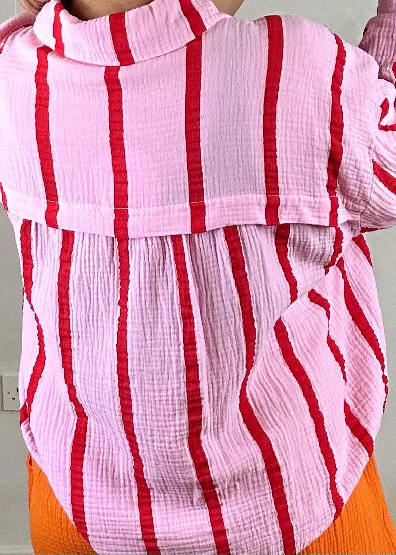 Jenna striped cheesecloth shirt - pink-The Style Attic