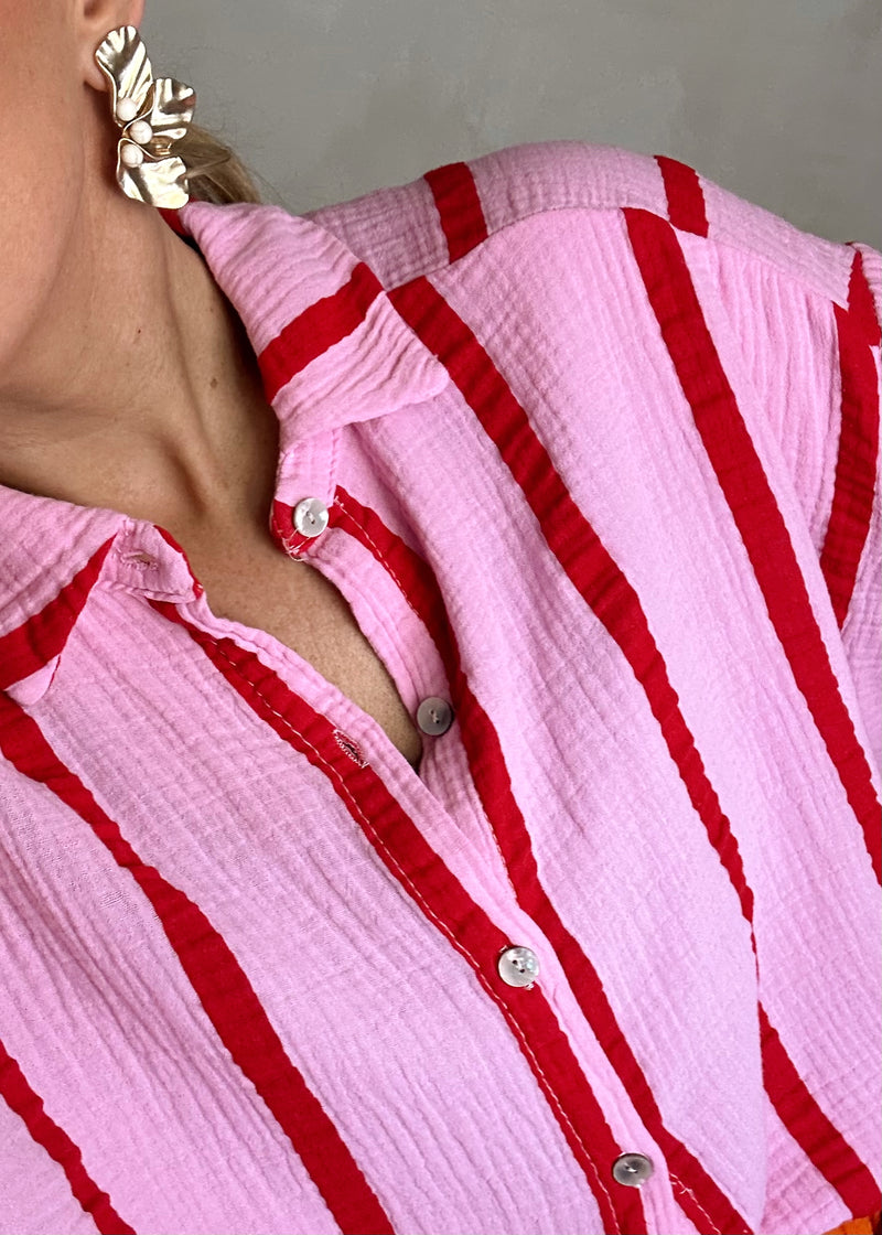 Jenna striped cheesecloth shirt - pink-The Style Attic