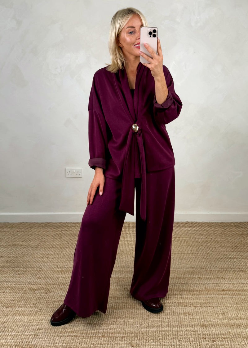 Jenson tie front blazer - Merlot-The Style Attic