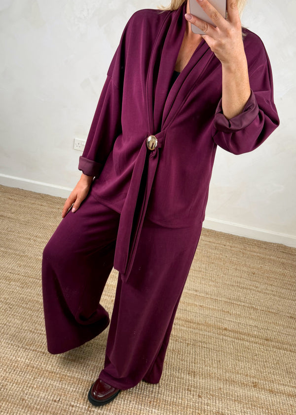 Jenson tie front blazer - Merlot-The Style Attic