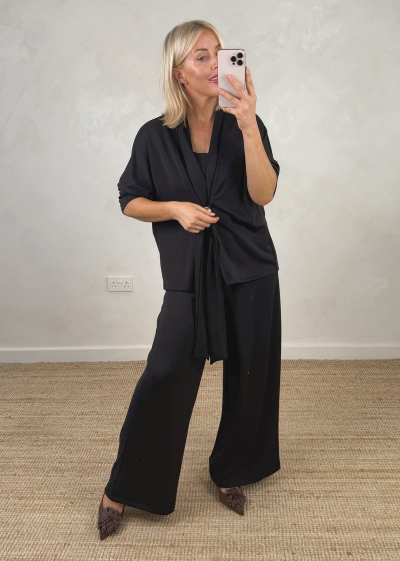 Jenson tie front blazer - black-The Style Attic
