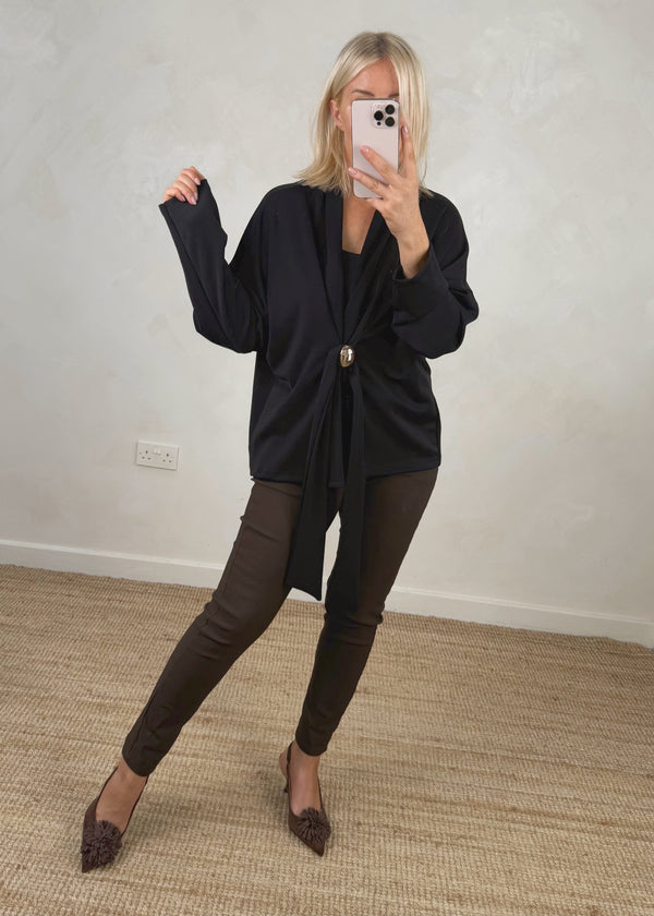 Jenson tie front blazer - black-The Style Attic