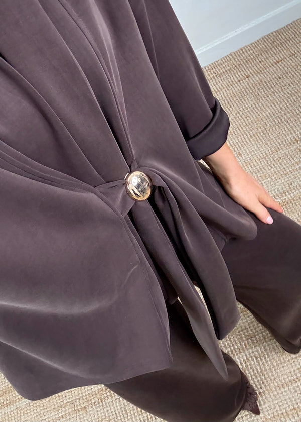 Jenson tie front blazer - chocolate-The Style Attic