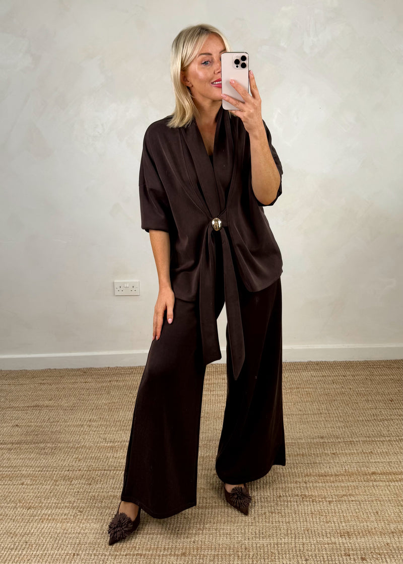 Jenson tie front blazer - chocolate-The Style Attic