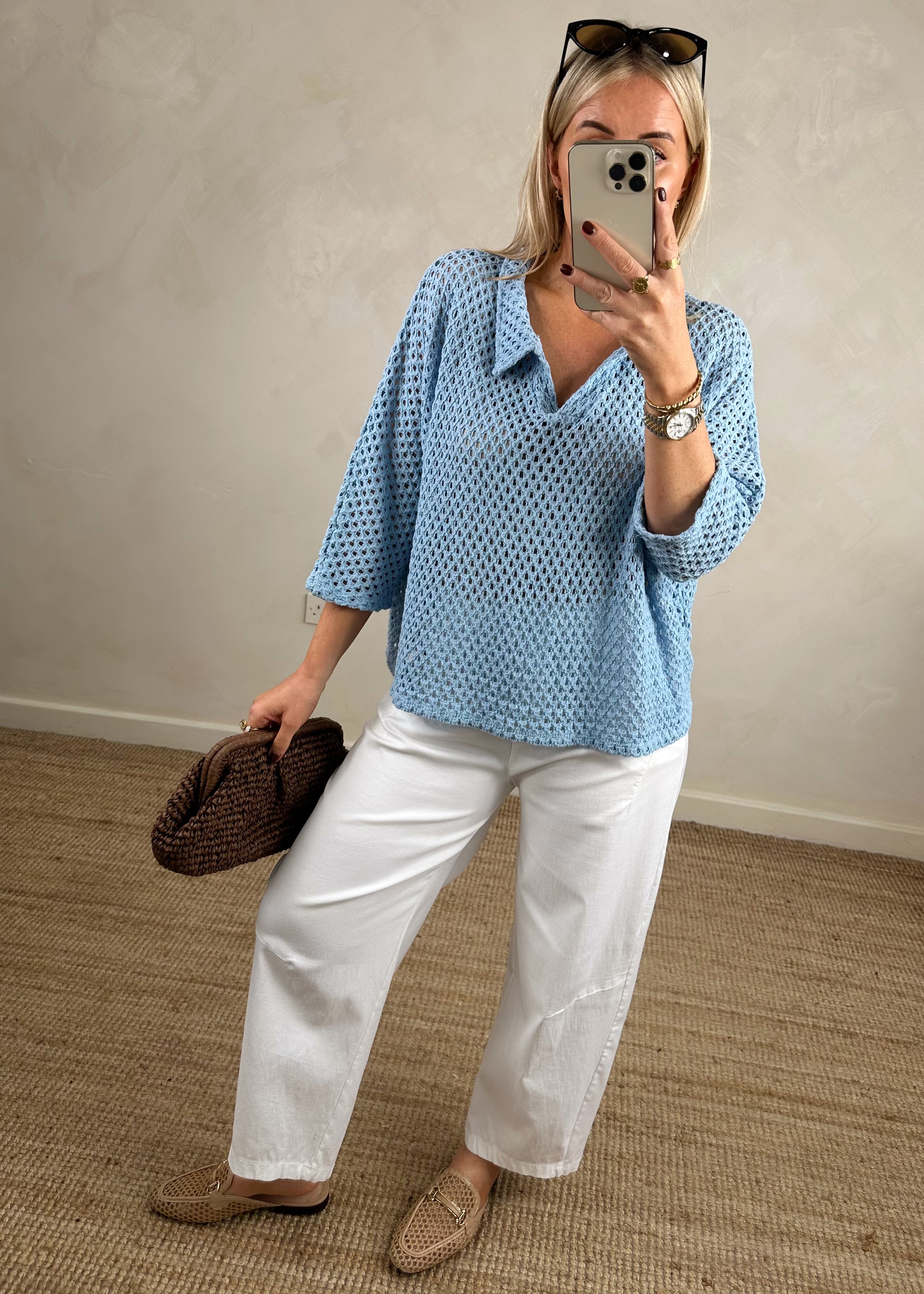 Jerry relaxed shirt knit - powder blue – The Style Attic