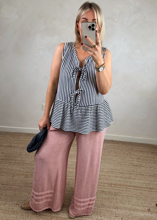 Jess cotton peplum top - navy-The Style Attic