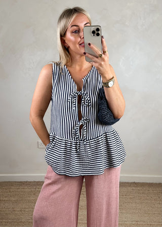 Jess cotton peplum top - navy-The Style Attic