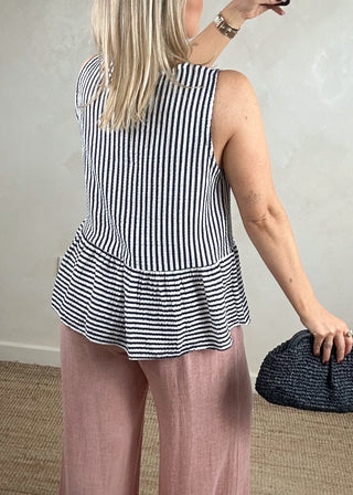 Jess cotton peplum top - navy-The Style Attic