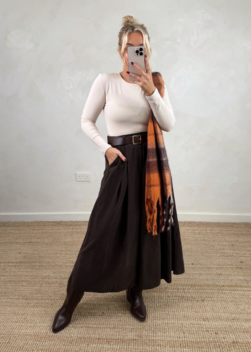 Jilly corduroy skirt - chocolate-The Style Attic