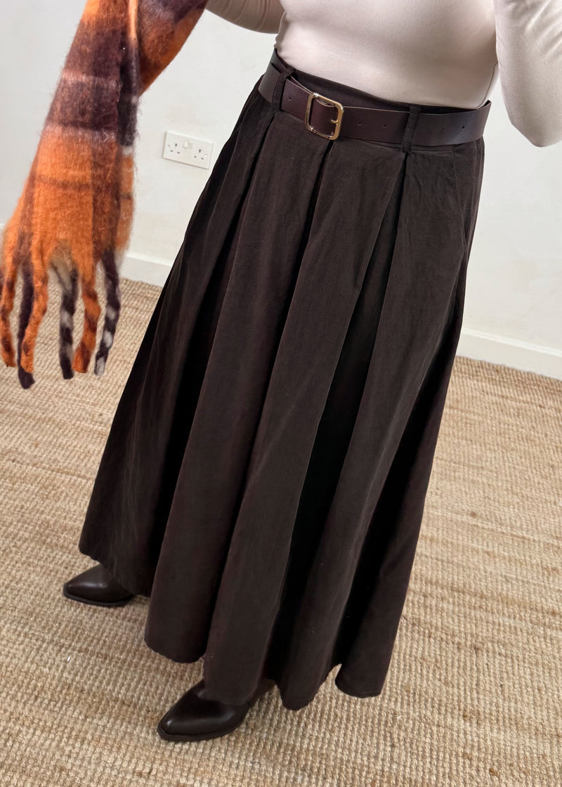 Jilly corduroy skirt - chocolate-The Style Attic