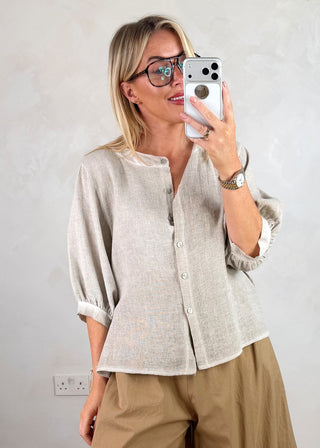 Jinella linen blend shirt - Bone-The Style Attic