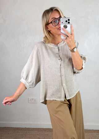 Jinella linen blend shirt - Bone-The Style Attic