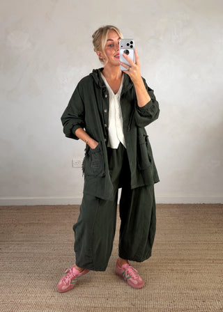 Jo baby cord hooded jacket - Khaki-The Style Attic