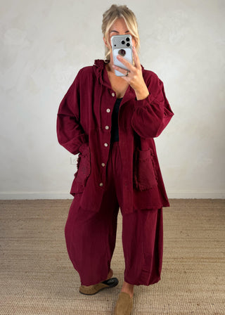 Jo baby cord hooded jacket - Merlot-The Style Attic