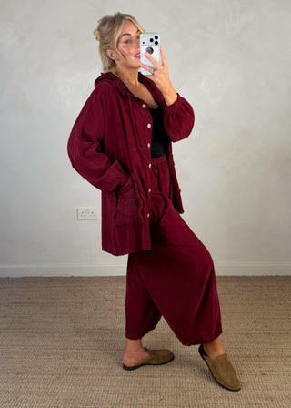 Jo baby cord hooded jacket - Merlot-The Style Attic