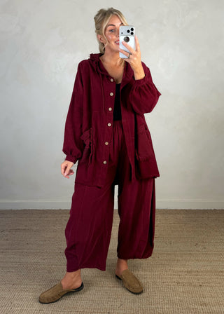Jo baby cord hooded jacket - Merlot-The Style Attic