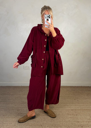 Jo baby cord hooded jacket - Merlot-The Style Attic
