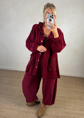 Jo baby cord hooded jacket - Merlot-The Style Attic