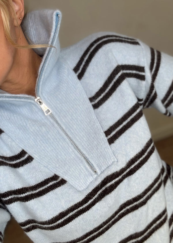 Jodie striped half zip knit - sky blue-The Style Attic