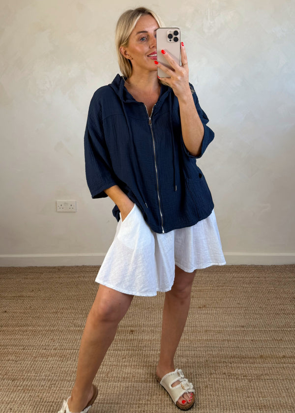 Joey Cheesecloth hoodie - navy-The Style Attic