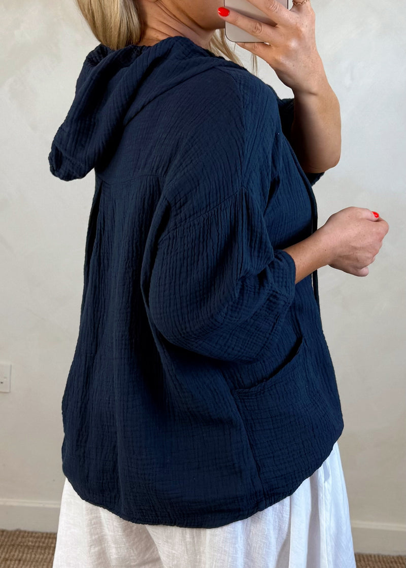 Joey Cheesecloth hoodie - navy-The Style Attic