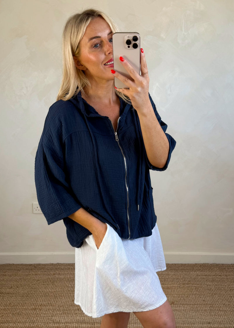 Joey Cheesecloth hoodie - navy-The Style Attic