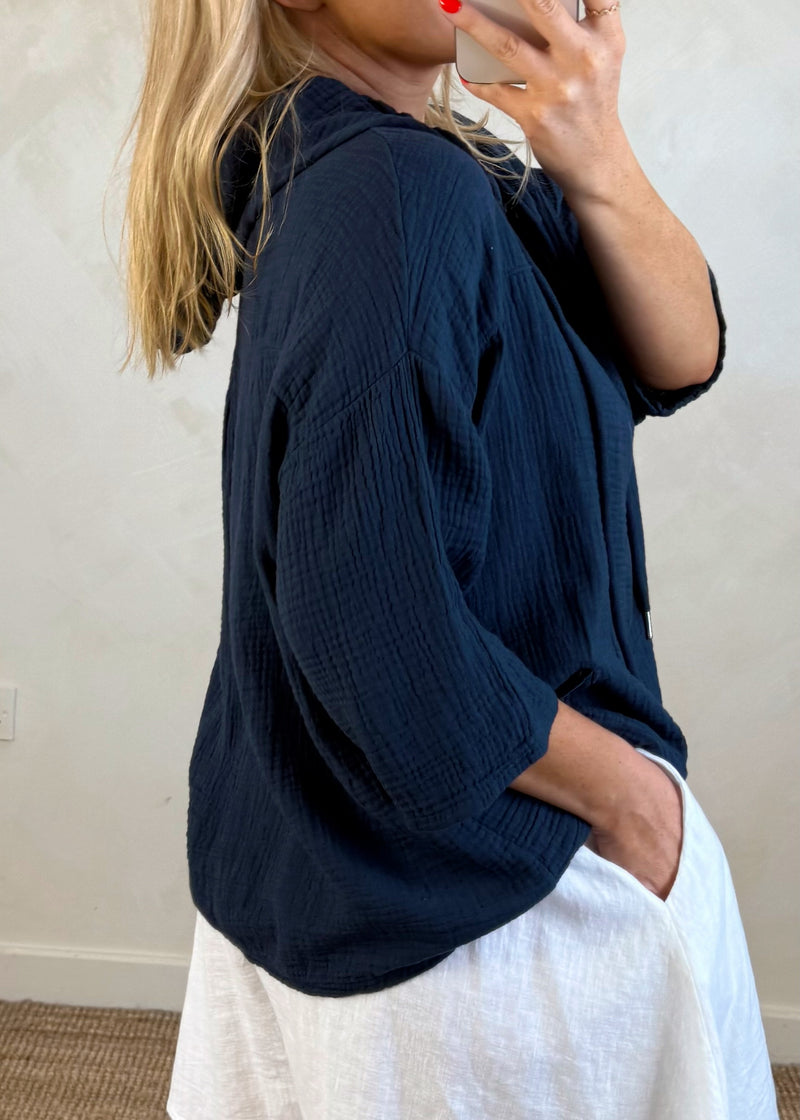 Joey Cheesecloth hoodie - navy-The Style Attic
