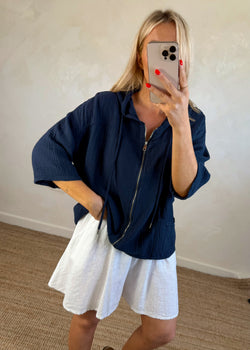 Joey Cheesecloth hoodie - navy-The Style Attic
