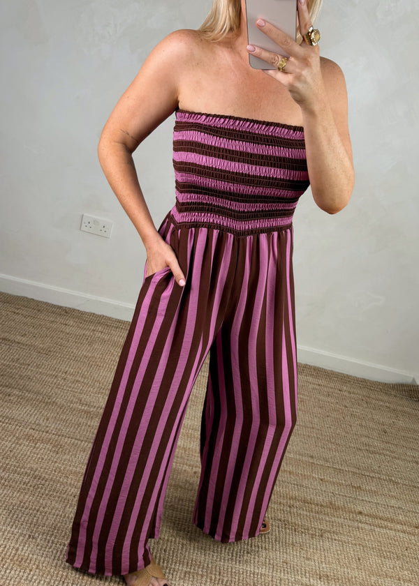 Jolie striped jumpsuit - pink/burgundy-The Style Attic