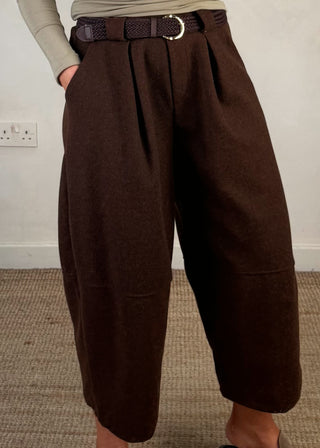 Josie barrel leg trouser - Chocolate-The Style Attic