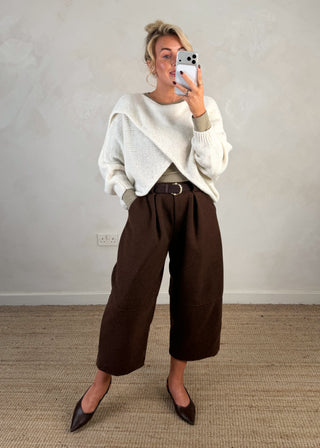 Josie barrel leg trouser - Chocolate-The Style Attic