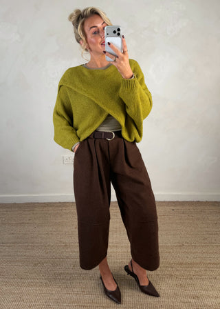 Josie barrel leg trouser - Chocolate-The Style Attic