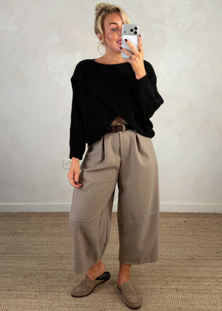 Josie barrel leg trouser - Mocha-The Style Attic