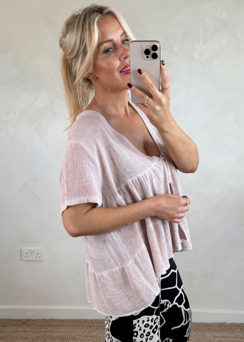 Josie linen blend button top - blush-The Style Attic