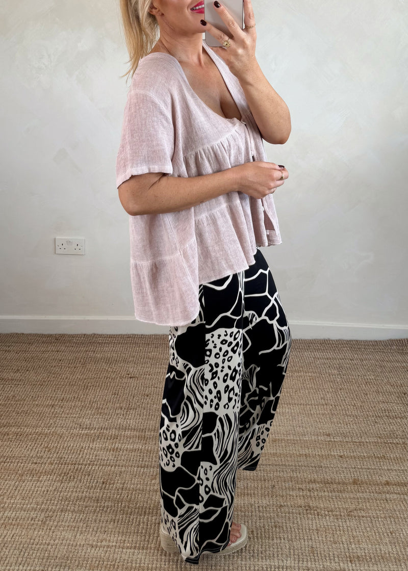 Josie linen blend button top - blush-The Style Attic