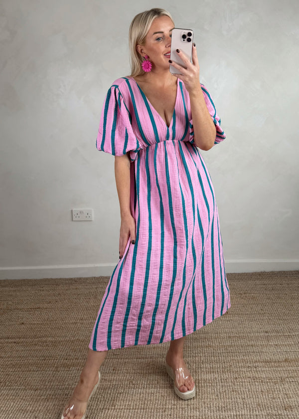 Julia maxi - pink/blue stripe-The Style Attic