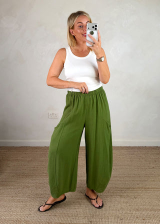 Junie barrel leg linen trouser - Apple-The Style Attic