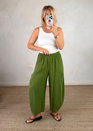 Junie barrel leg linen trouser - Apple-The Style Attic