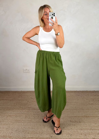 Junie barrel leg linen trouser - Apple-The Style Attic