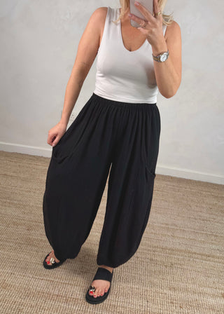 Junie barrel leg linen trouser - Black-The Style Attic