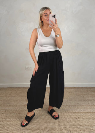 Junie barrel leg linen trouser - Black-The Style Attic